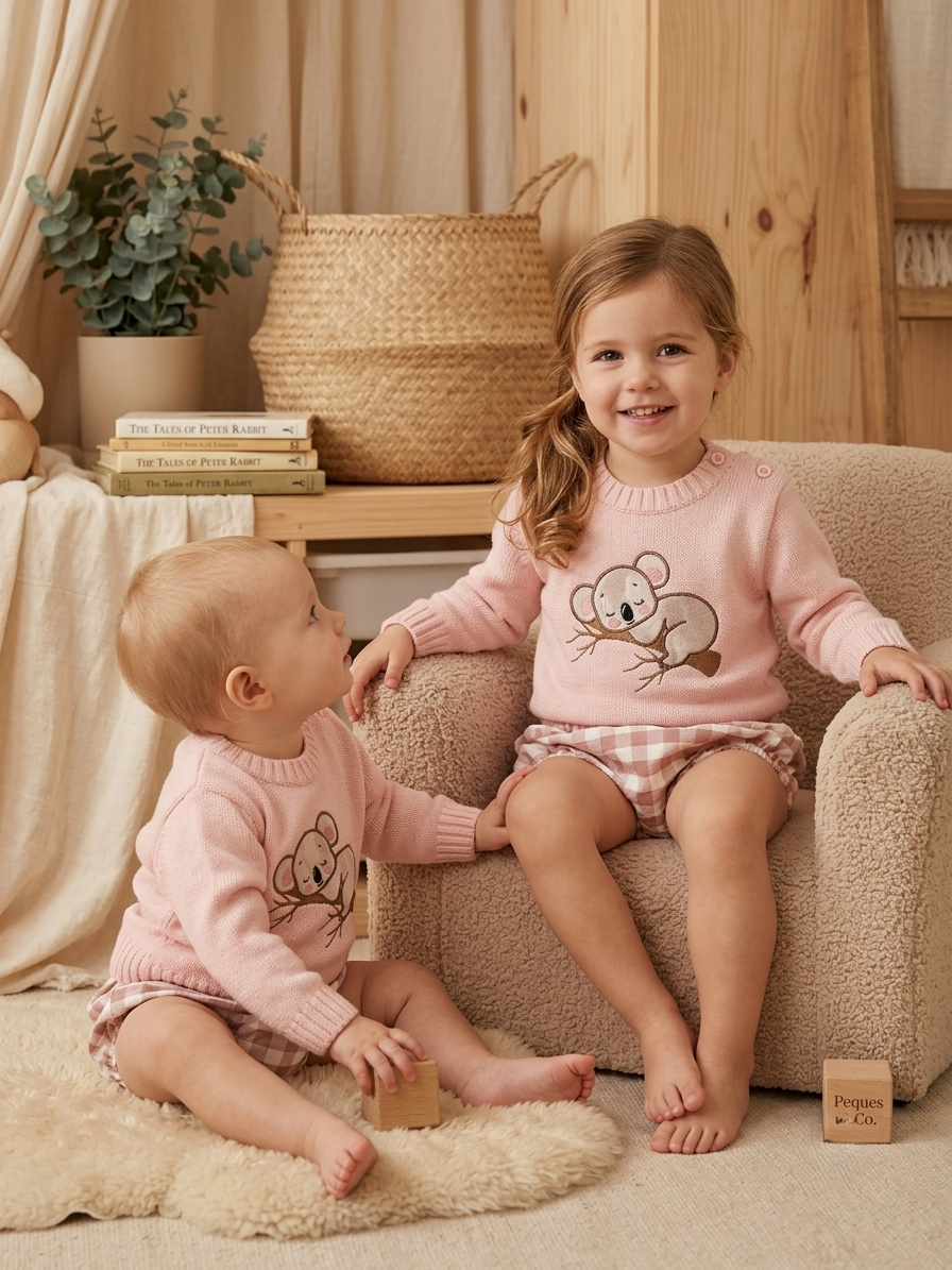 Conjunto de Punto Rosa Koala y Ranita Vichy | Sonajero Kids