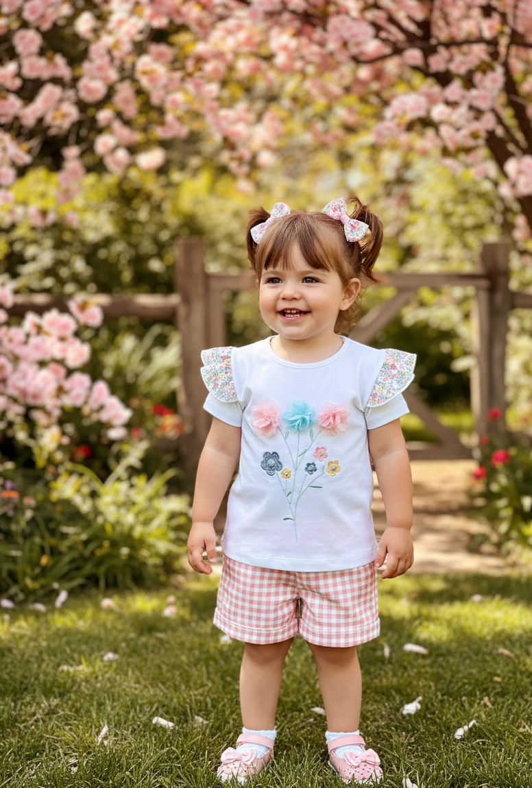 Short Ramo Flores Coral