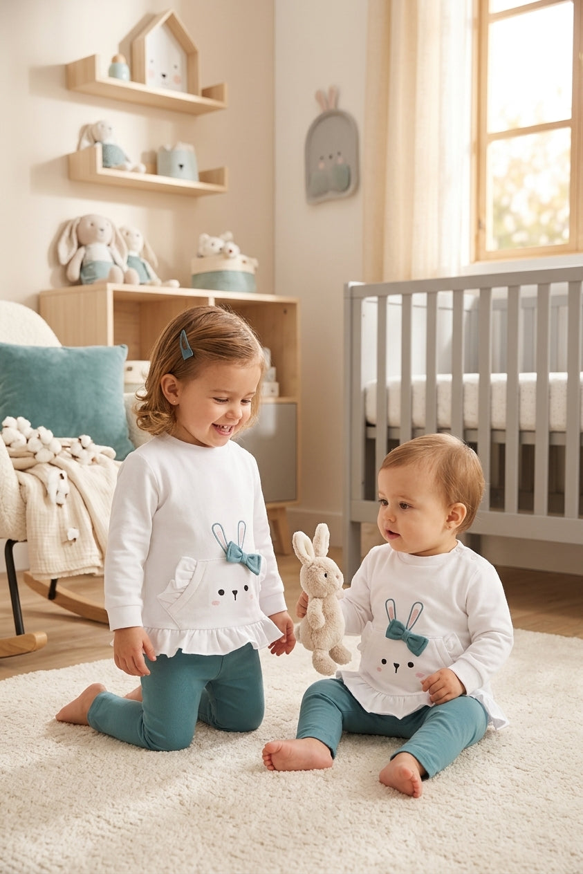 Conjunto Infantil Conejito Azul Verde | Sonajero Kids