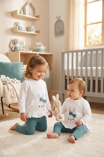 Conjunto Infantil Conejito Azul Verde | Sonajero Kids