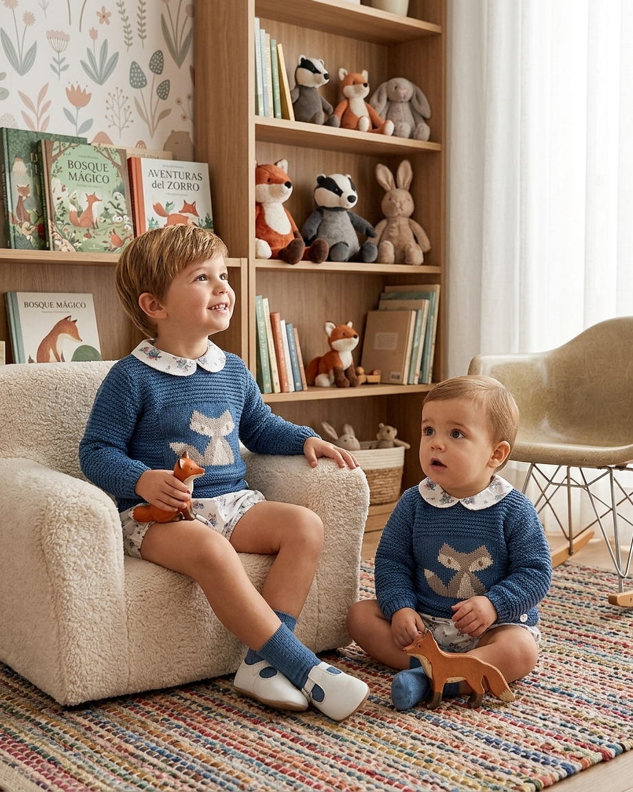 Conjunto de Punto Azul con Zorro para Bebé | Sonajero Kids
