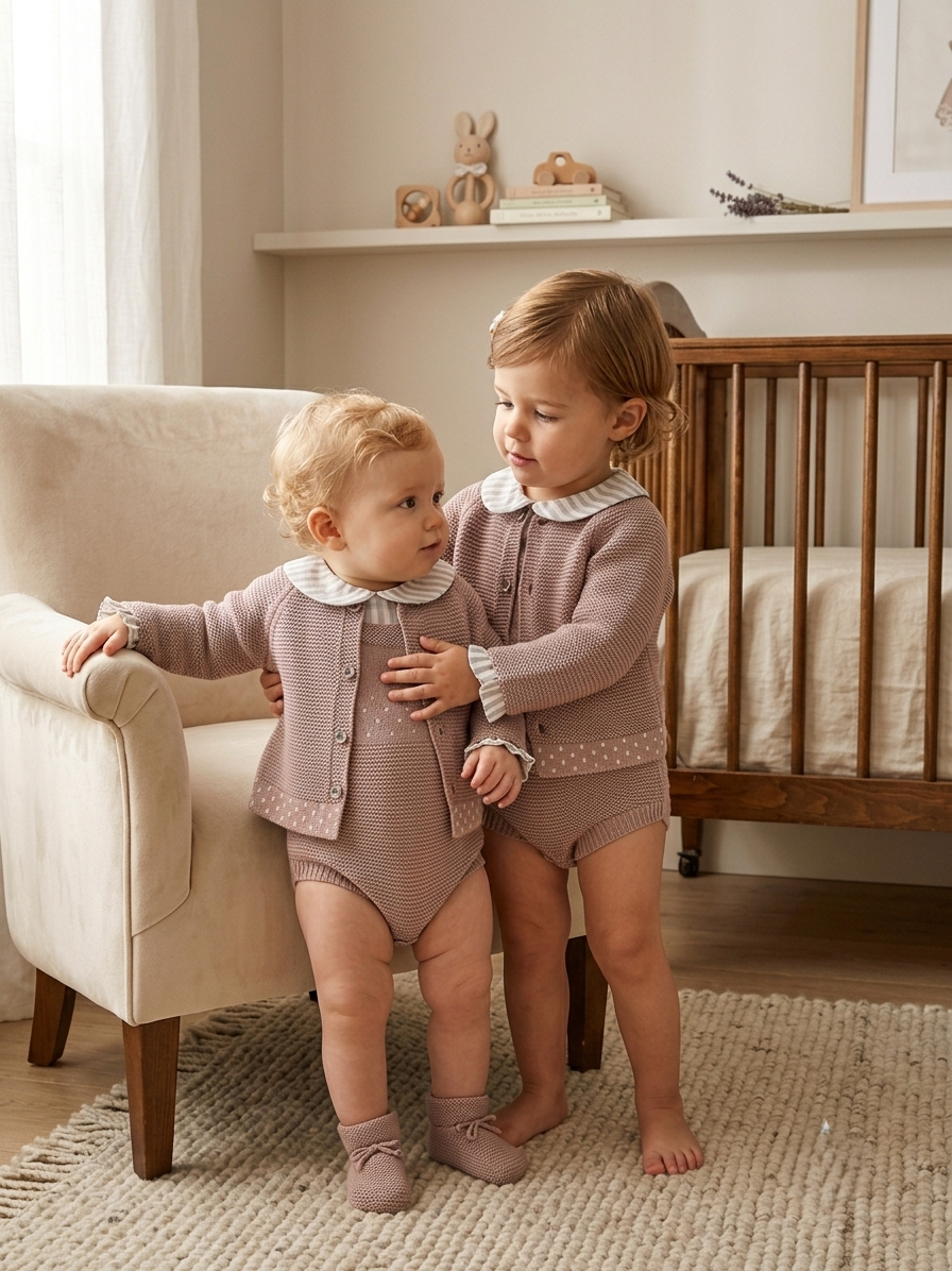Conjunto de Punto 3 Piezas para Bebé | Ropa Infantil Clásica | Sonajero Kids