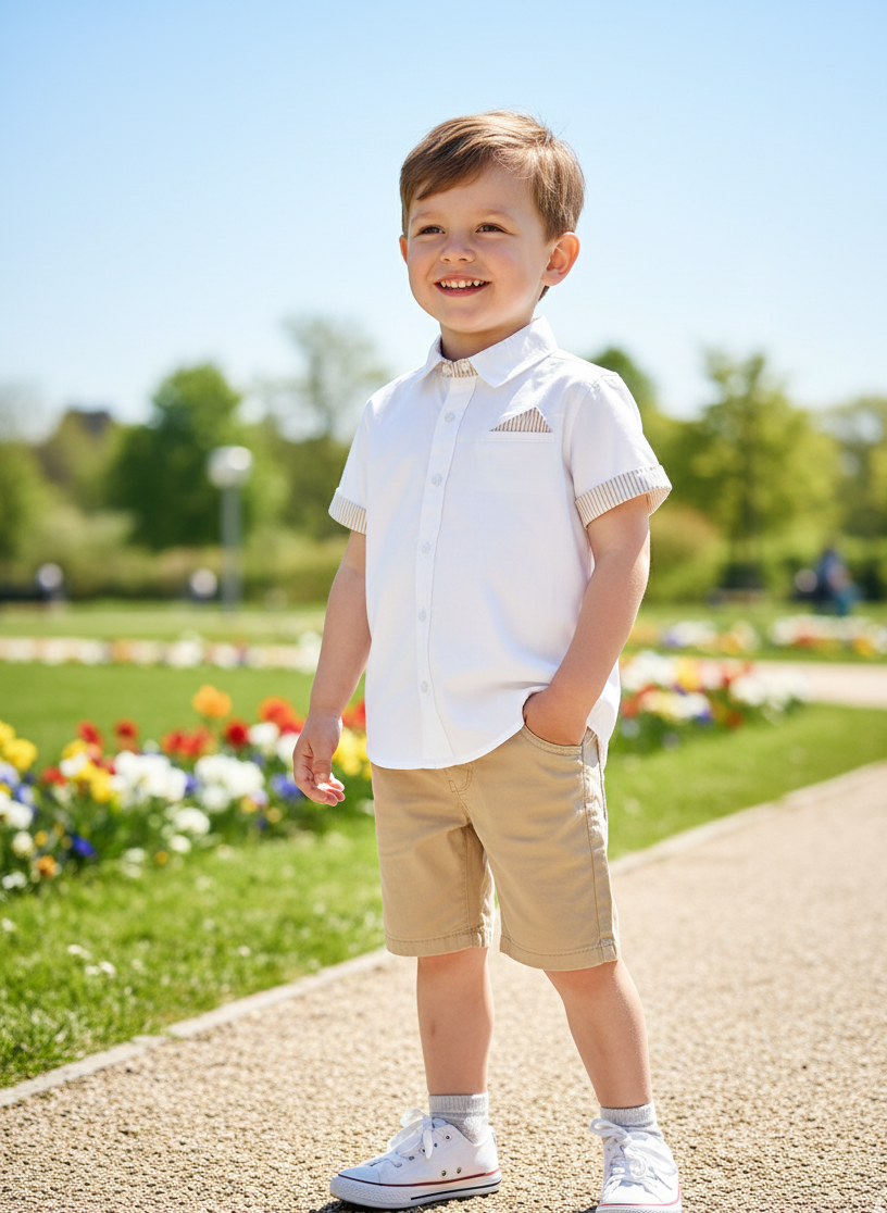Niño Pantalón Beige y Camisa