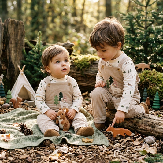 Peto de Pana Infantil Bosque con Camiseta | Ropa de Bebé | Sonajero Kids