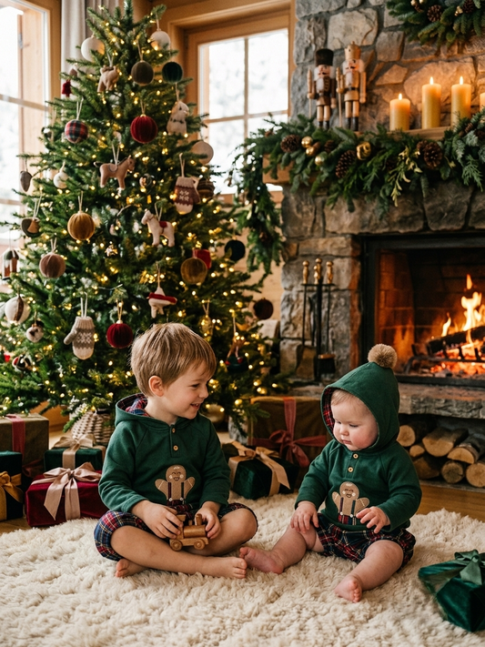Conjunto Navideño Verde y Tartán con Pololo | Sonajero Kids
