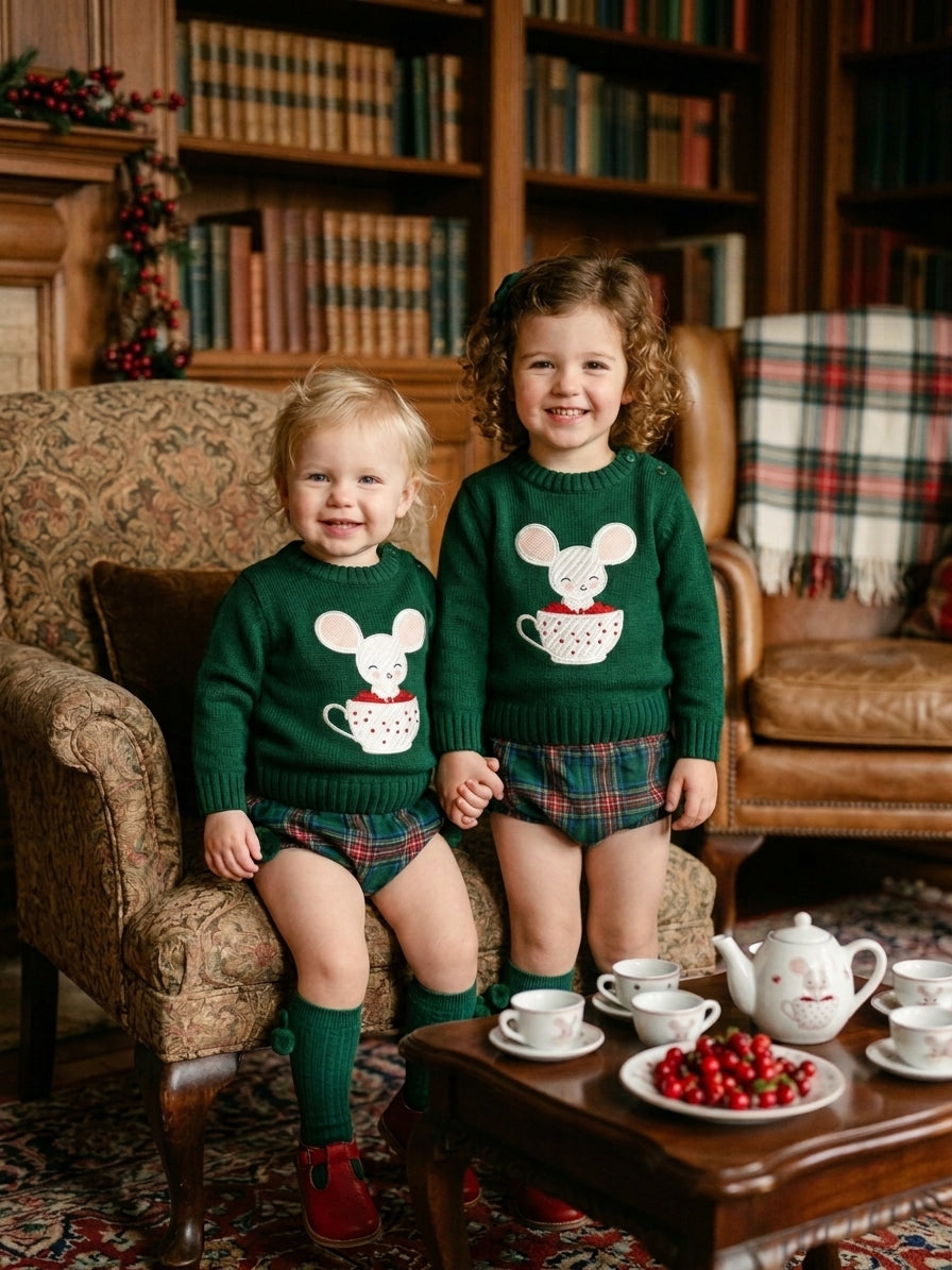 Conjunto Infantil Verde Ratoncito y Cuadros Tartán | Moda Bebé | Sonajereo Kids