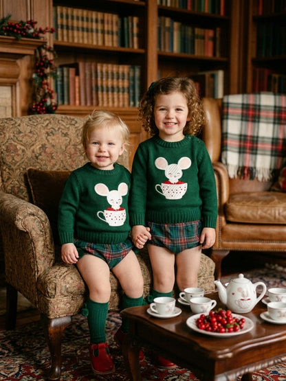 Conjunto Infantil Verde Ratoncito y Cuadros Tartán | Moda Bebé | Sonajereo Kids