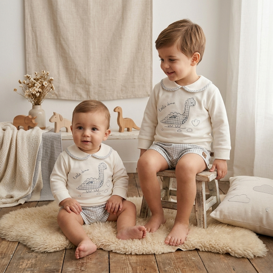Conjunto Bebé "Little Dino" Dos Piezas | Sonajero kids | Calamaro aby