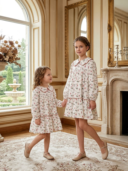 Vestido Infantil Estampado Navideño con Cuello Bobo | Moda Infantil | Sonajero Kids