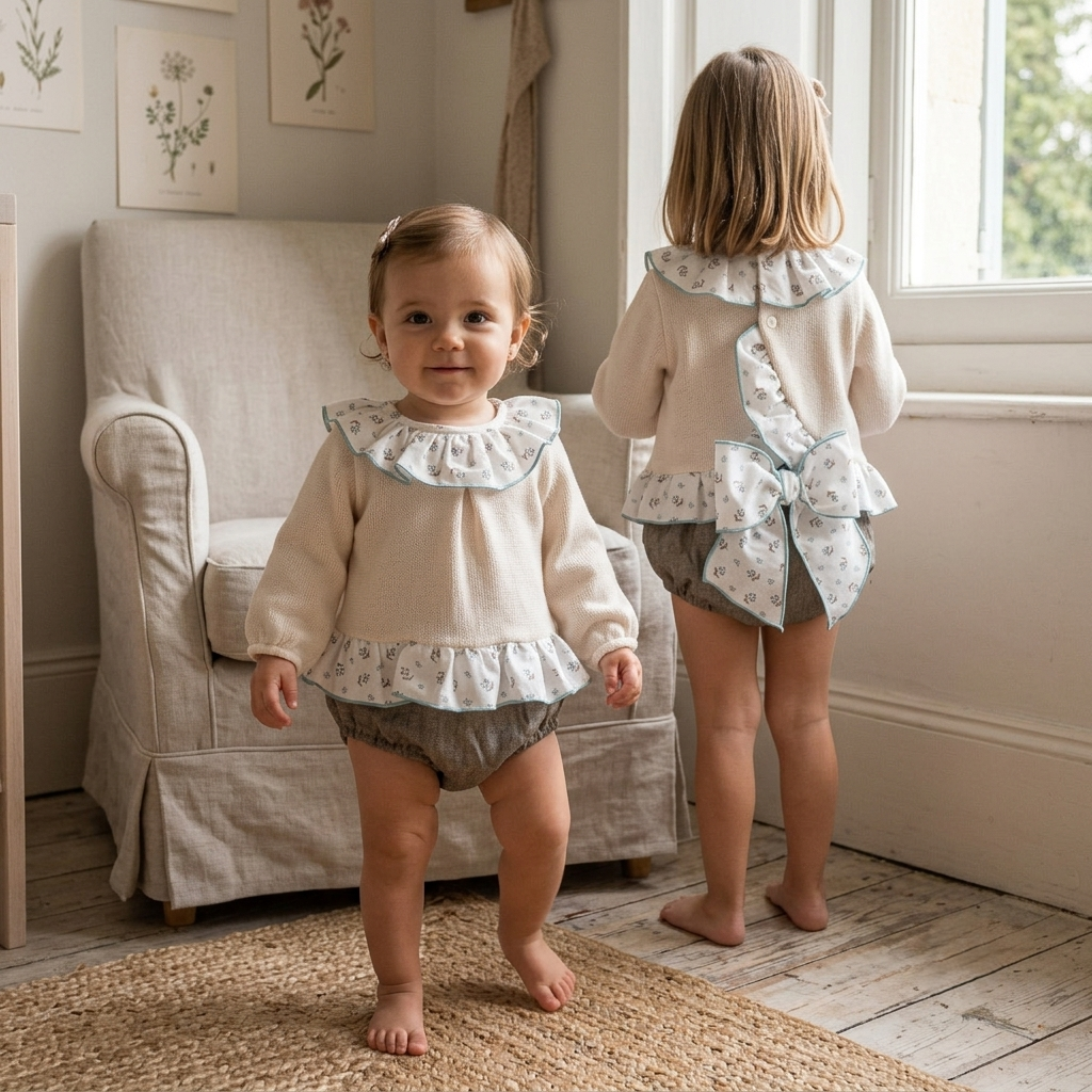 Conjunto de Punto y Braguita Espiga con Lazo Trasero | Sonajero Kids