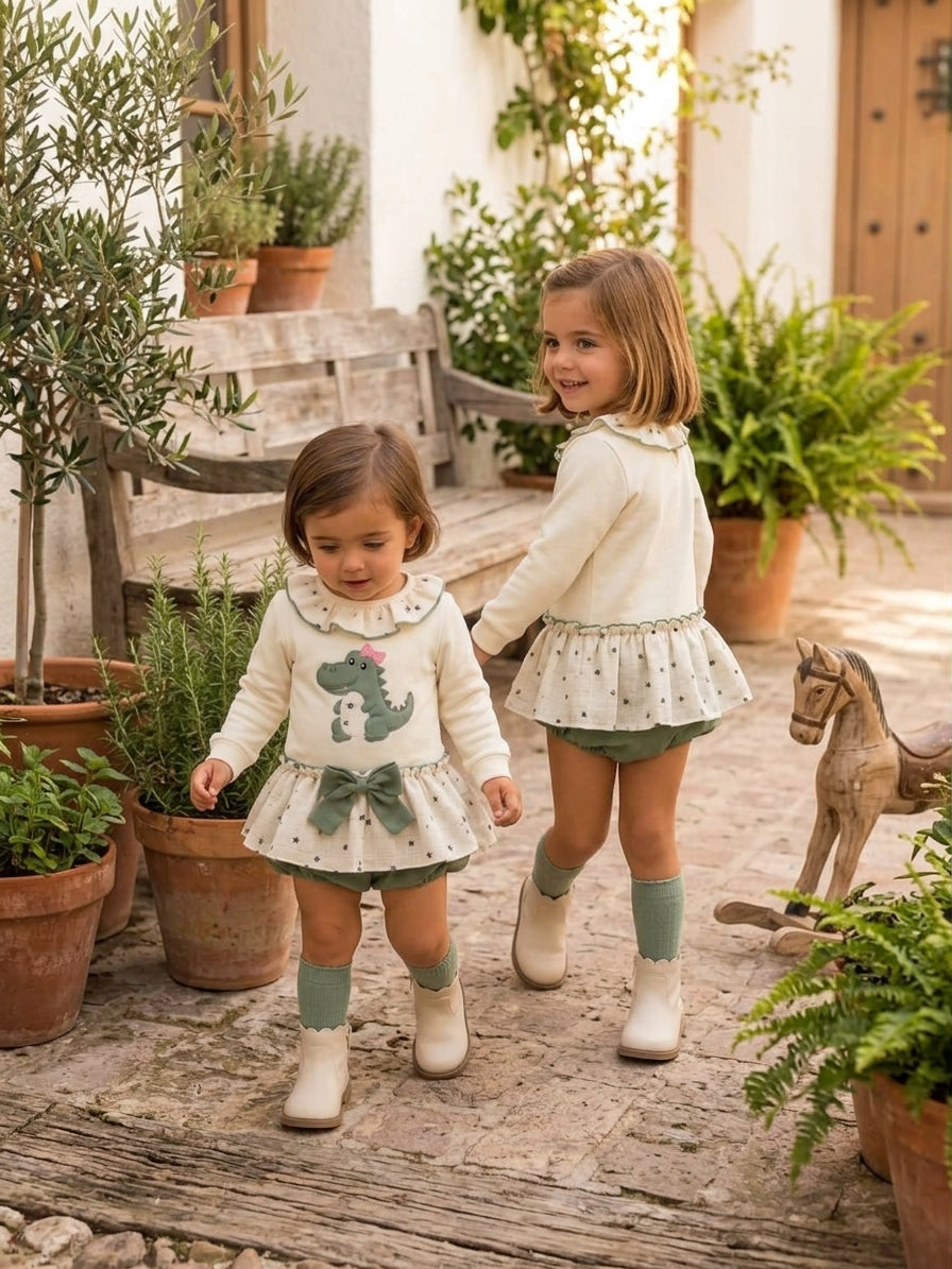 Conjunto Infantil Dinosaurio con Volantes y Lazo | Sonajero Kids