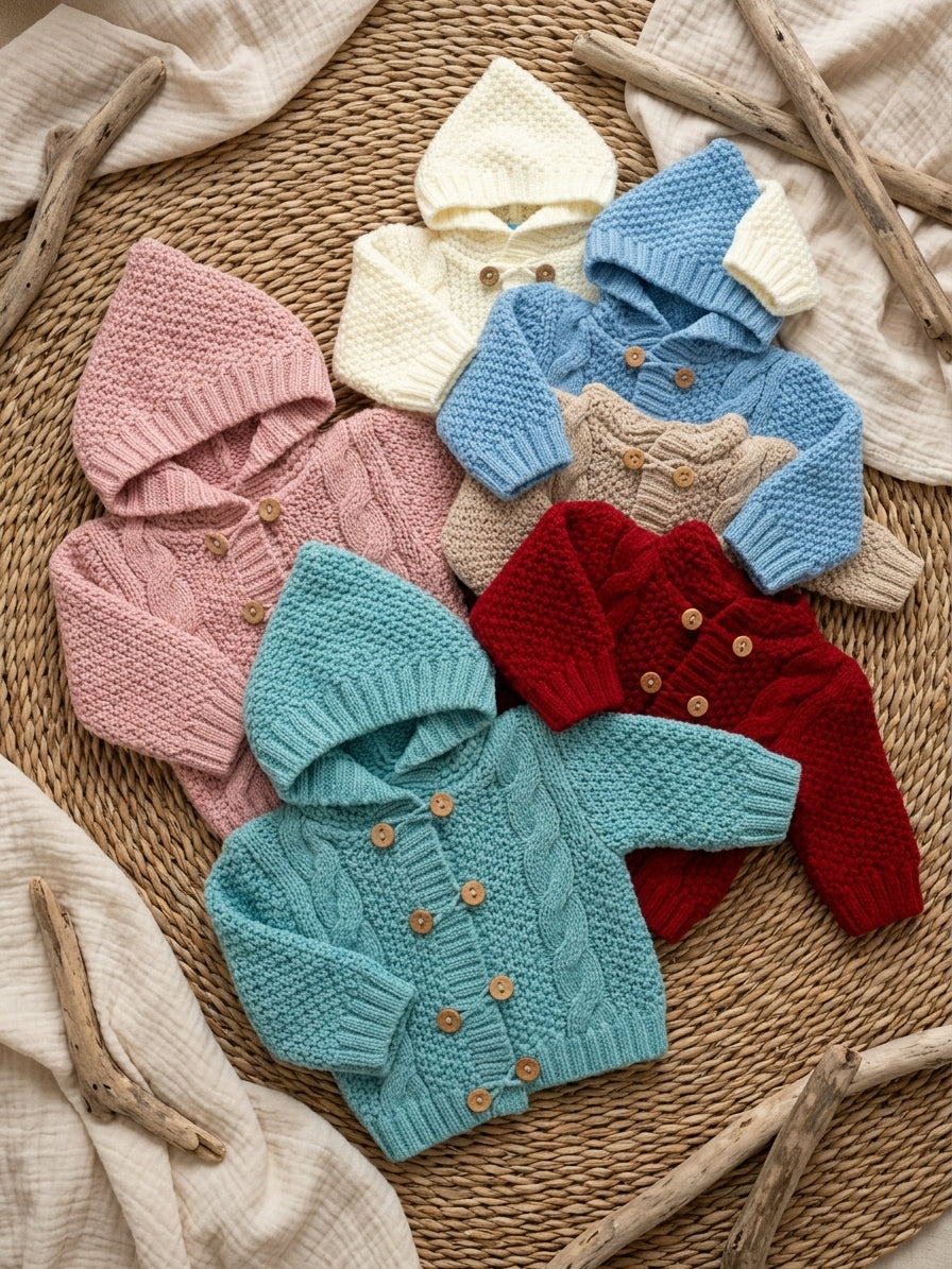 Chaqueta de Punto con Capucha para Bebé | Cárdigan Marfil | Sonajero Kids