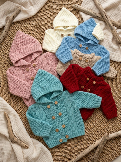 Chaqueta de Punto con Capucha para Bebé | Cárdigan Marfil | Sonajero Kids