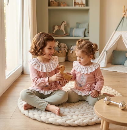Conjunto Sudadera Rosa Oca y Pantalón Verde | Moda Infantil | Sonajero Kids