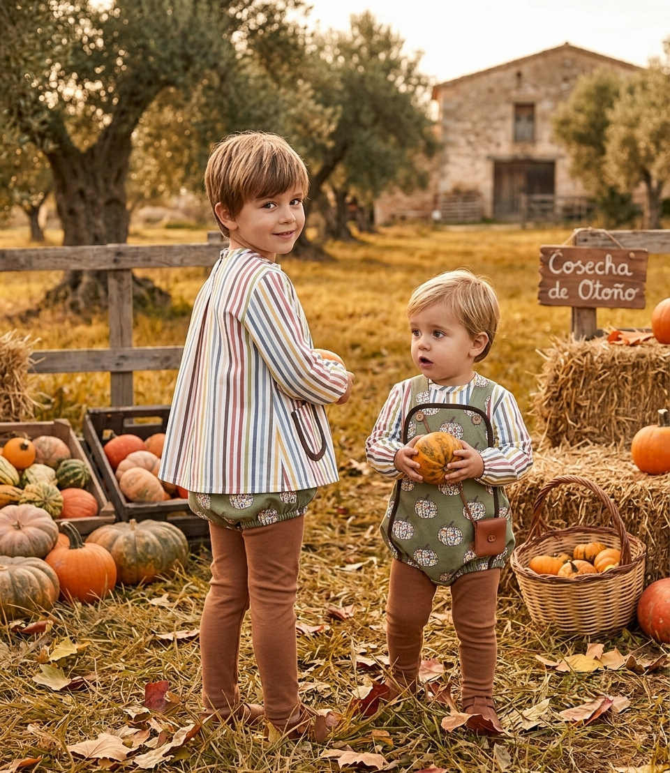 Conjunto Infantil Peto Calabazas y Camisa Rayas | Moda Bebé y Niño