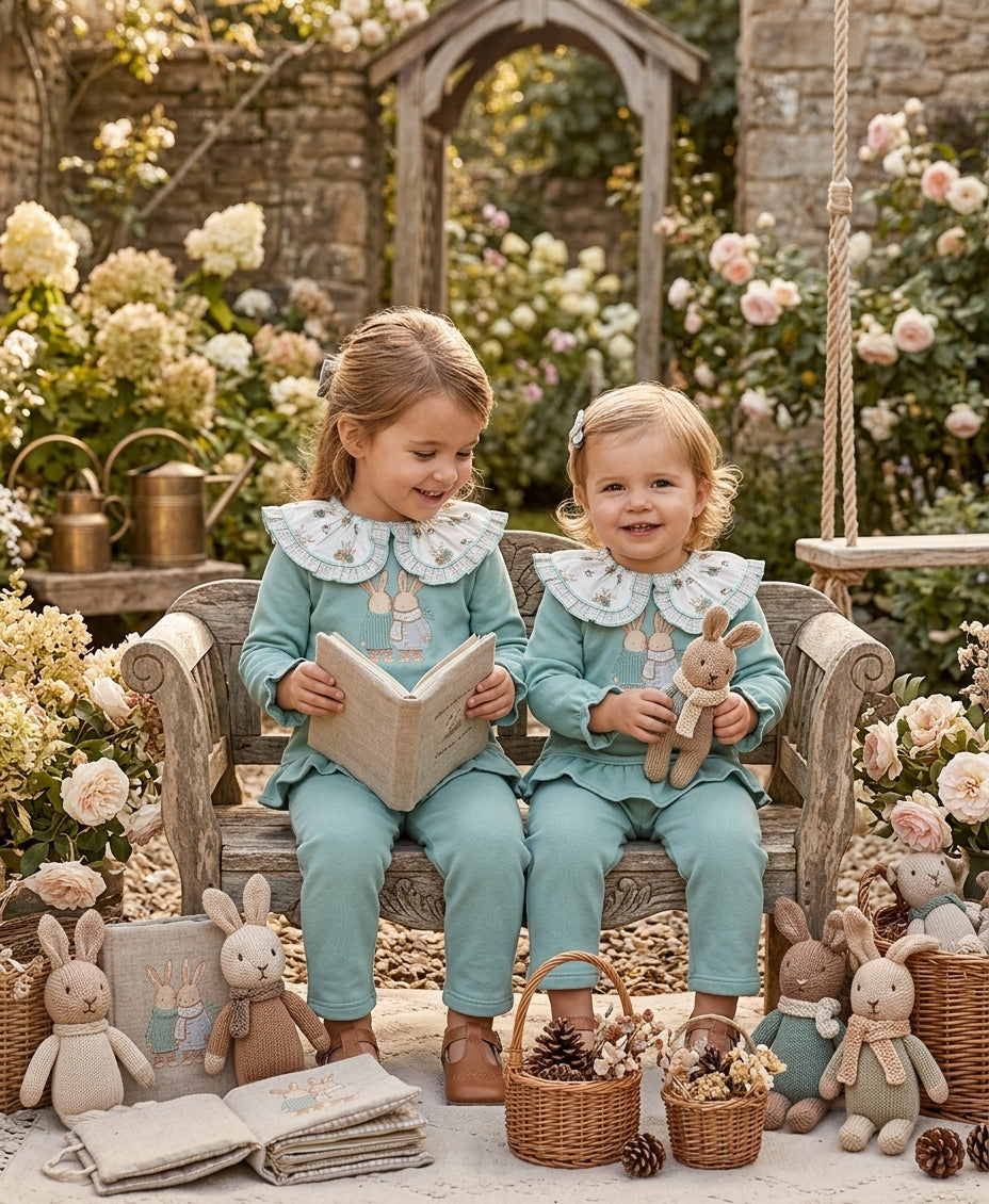 Conjunto Verde Agua Conejitos para Bebé | Moda Infantil | Sonajero Kids