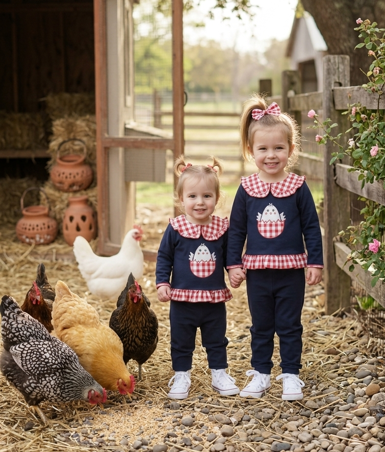 Conjunto Infantil Azul Marino y Vichy Rojo | Sonajero Kids
