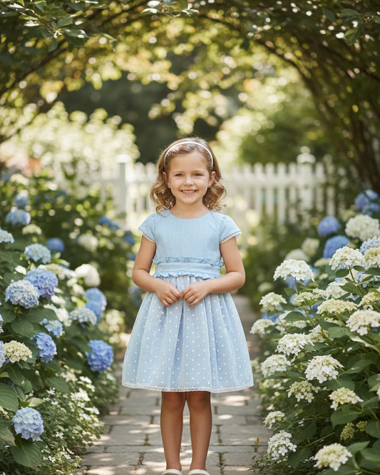 Vestido Tull Plumeti Celeste