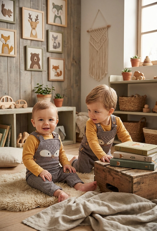 Conjunto Peto Bebé Zorro y Camiseta Mostaza | Moda Infantil | Sonajero Kids