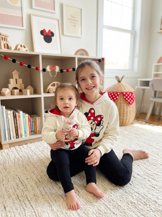 Conjunto Chándal Minnie Mouse Niña Negro y Crema | Sonajero Kids