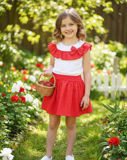 Conjunto Volante Tira Bordada Rojo