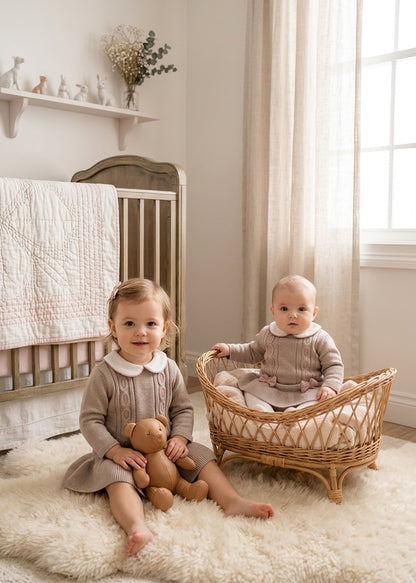 Vestido de Punto Beige para Bebé con Cuello Bobo | Moda Infantil | Mayoral | Sonajero Kids