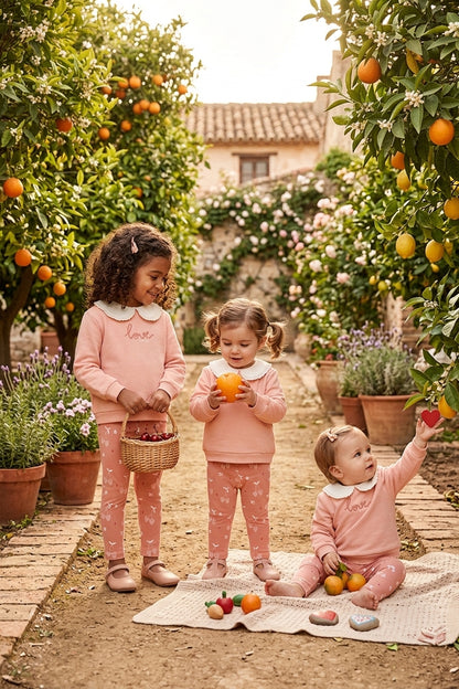 Conjunto Niña Sudadera Rosa Cuello Bobo y Leggings Cerezas | Sonajero Kids