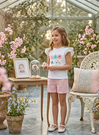 Short Ramo Flores Coral