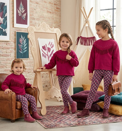 Conjunto Burdeos Niña Flecos y Leggings | Sonajero Kids
