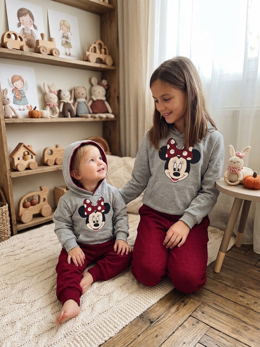 Conjunto Chándal Minnie Mouse Niña Gris y Granate | Sonajero Kids