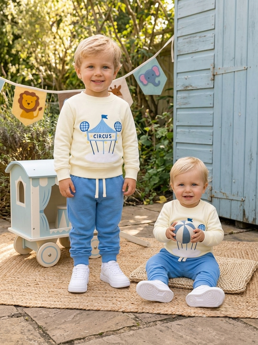 Conjunto Chándal Infantil Circo Azul y Crema | Sonajero Kids