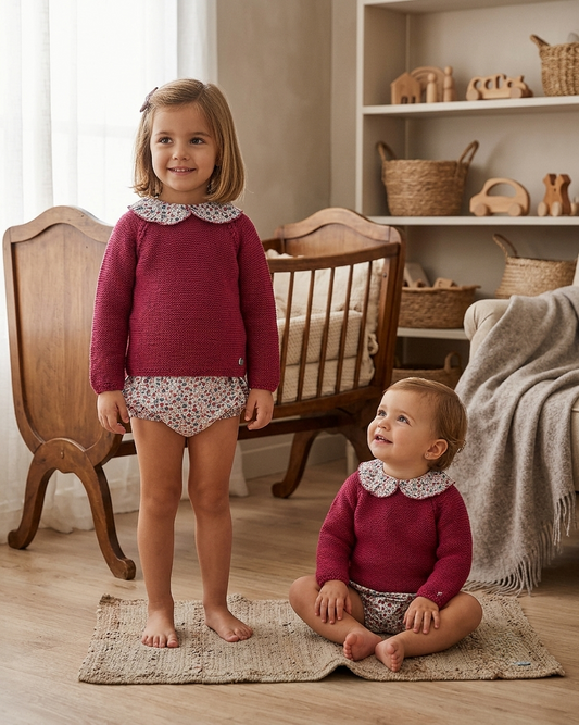 Conjunto Infantil Punto Frambuesa y Floral Juliana | Sonajero Kids