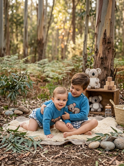 Conjunto Bebé Punto Azul y Cubrepañal Vichy Koala | Sonajero Kids