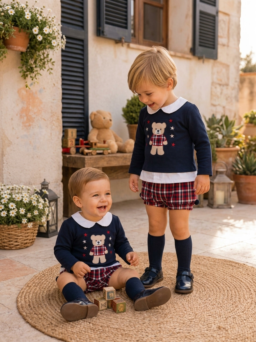 Conjunto Infantil Oso Estrellas  y Cuadros | Moda Infantil | Sonajero Kids