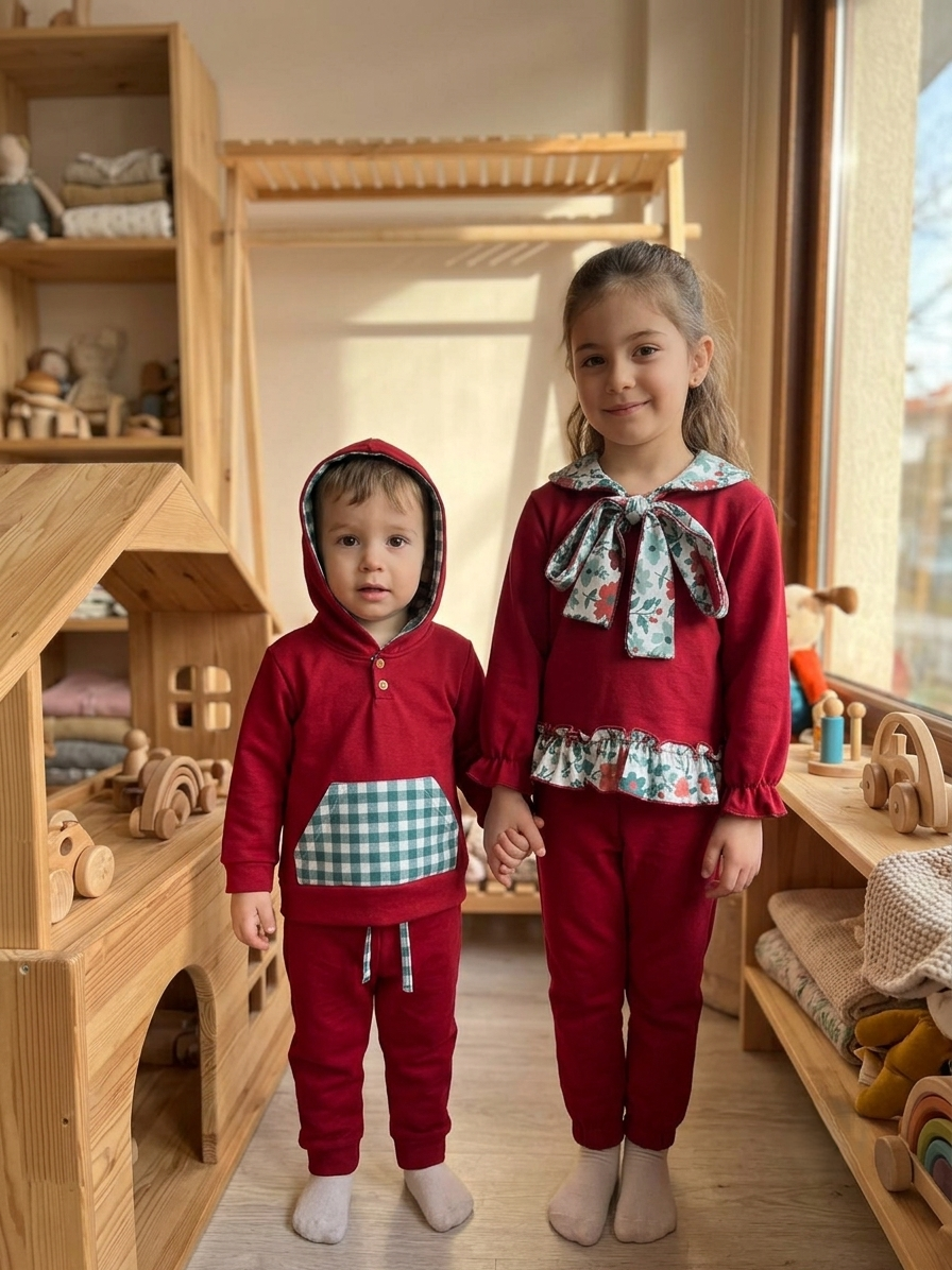 Chándal Niña Rojo con Cuello Marinero y Lazo Floral | Sonajero Kids