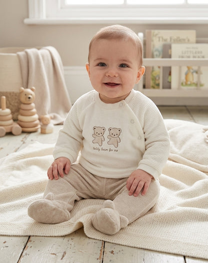 Conjunto de Bebé en Algodón Suave con Bordado de Ositos | Sonajero Kids