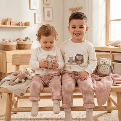 Conjunto Sudadera Búhos y Pantalón Cuadros Bebé | Sonajero Kids