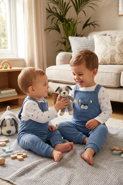 Conjunto Bebé Peto Azul y Camiseta Perrito | Ropa Infantil | Sonajero Kids