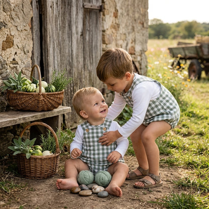 Conjunto Pelele Cuadros Vichy Verde Oliva | Sonajero Kids