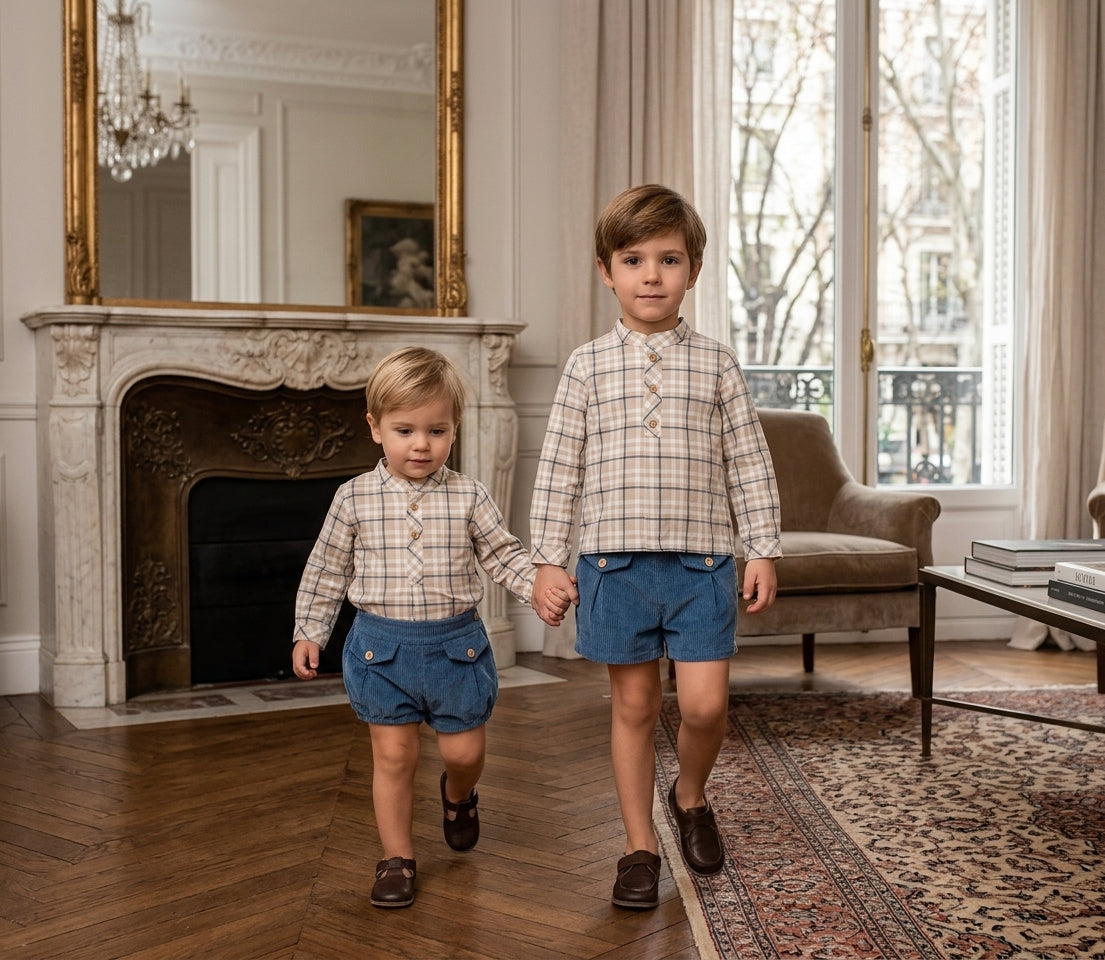 Conjunto Infantil de Pana y Cuadros | Moda Clásica Elegante | Sonajero Kids