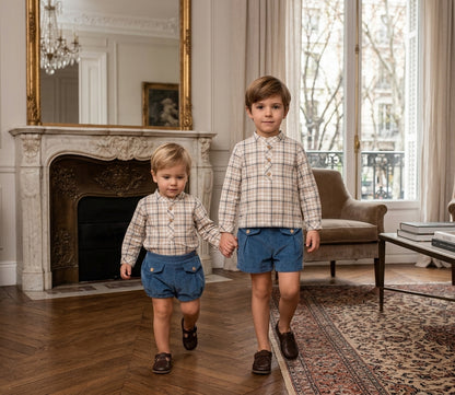 Conjunto Infantil de Pana y Cuadros | Moda Clásica Elegante | Sonajero Kids