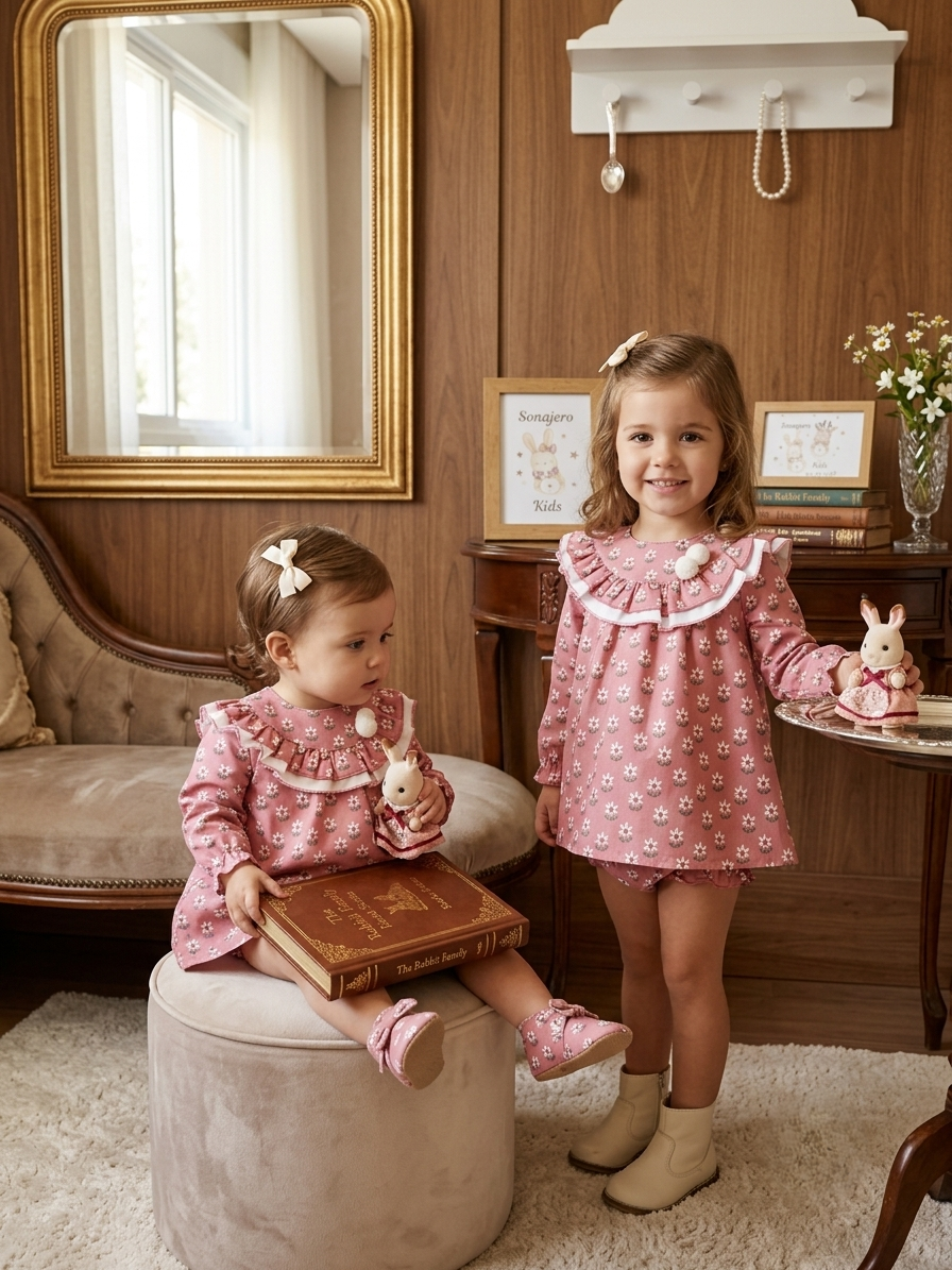 Vestido Floral Rosa con Pololo para Bebé y Niña | Sonajero Kids