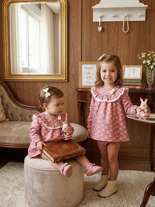 Vestido Floral Rosa con Pololo para Bebé y Niña | Sonajero Kids