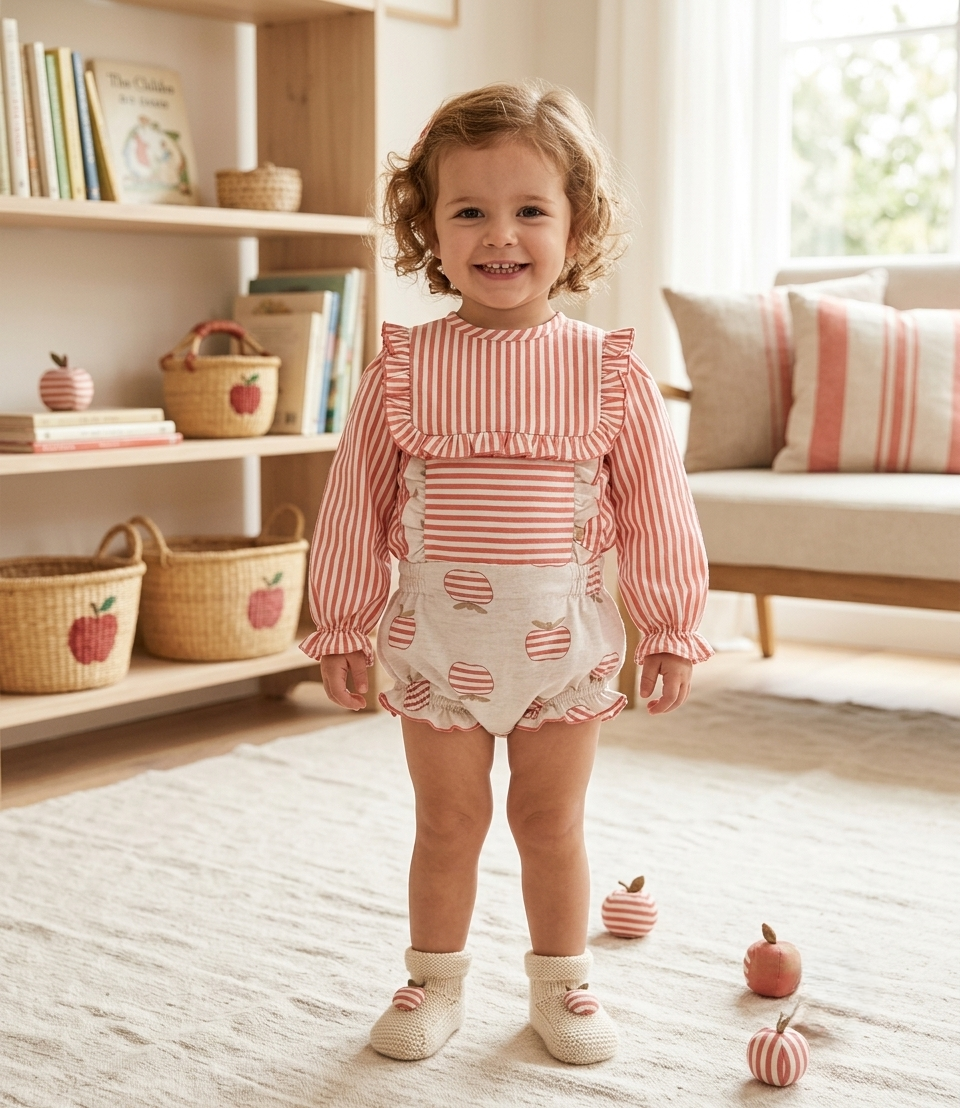Conjunto de Blusa y Peto de Bebé Coral Stripes & Apples | Sonajero Kids