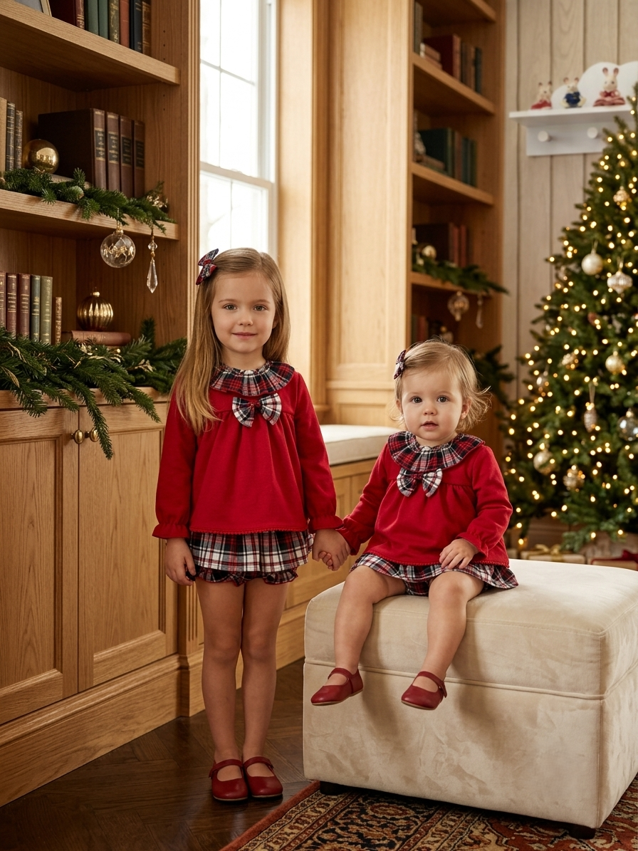 Conjunto Infantil Rojo y Cuadro Tartán | Sonajero Kids