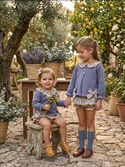 Conjunto Infantil Azul Lavanda y Floral | Moda Infantil | Valentina Bebe | Sonajero Kids