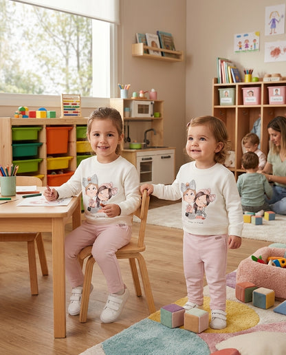 Conjunto Sudadera Crema y Pantalón Rosa Infantil | Sonajero Kids