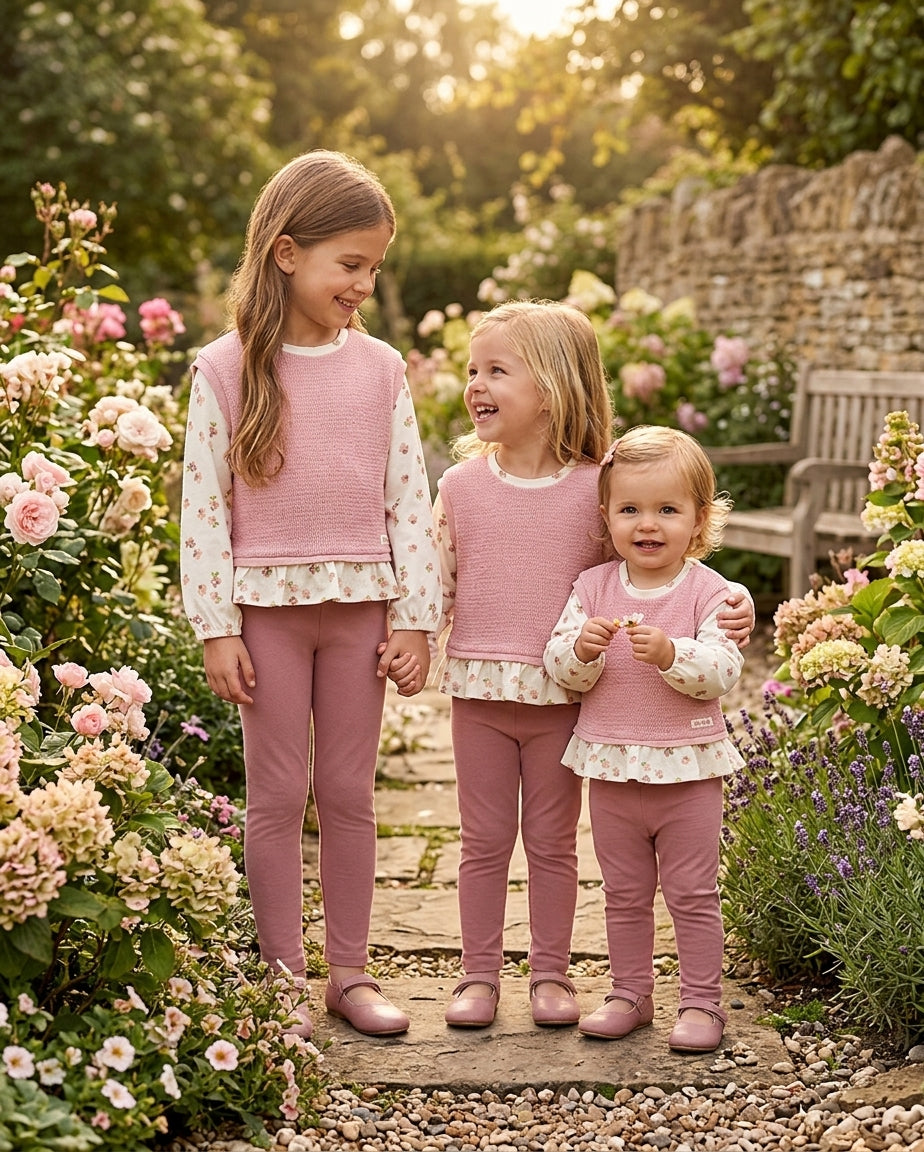 Conjunto Floral Rosa Empolvado para Niña | Ropa Infantil | Sonajero Kids