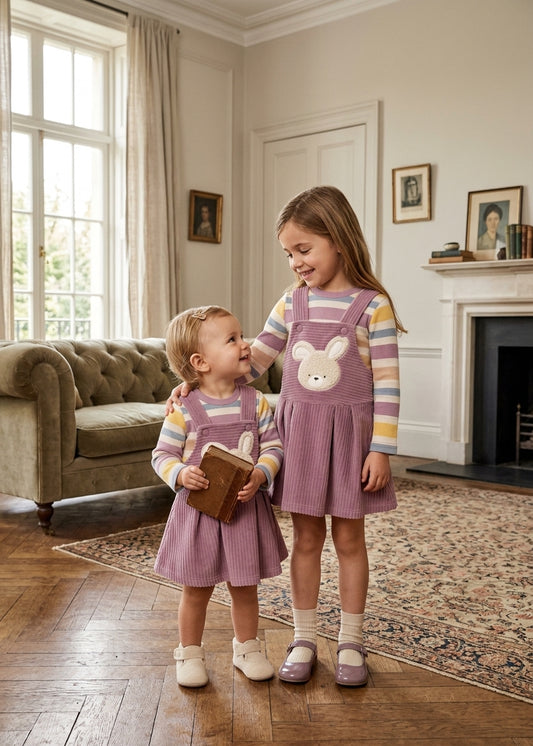 Conjunto de Vestido Pichi Malva y Camiseta para Niña | Modainfantil | Sonajero Kids