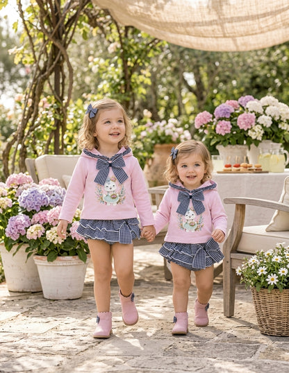 Conjunto Niña Sudadera Rosa y Cubrepañal Vichy | Moda Infantil | Sonajero Kids